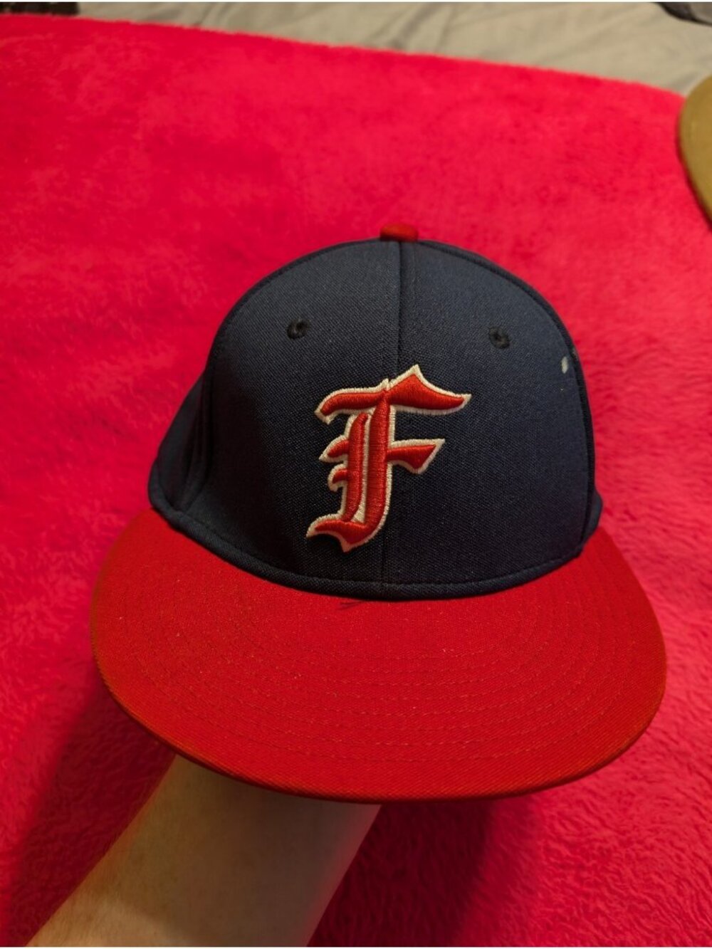 Fresno City College Rams Hat Small Size S Navy Blue Red Old English F US Flag